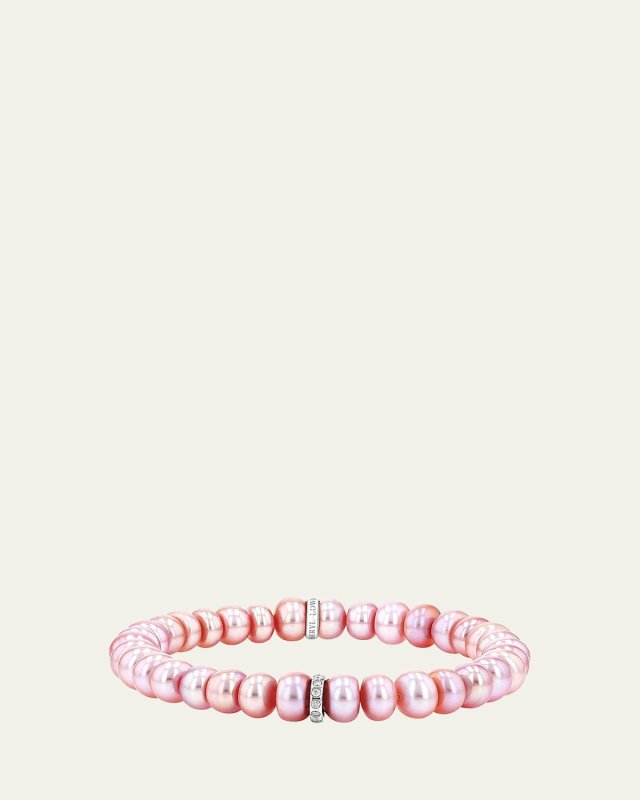 Pink Pearl 8mm Bracelet with Single Row Flush Set Diamond Rondelle